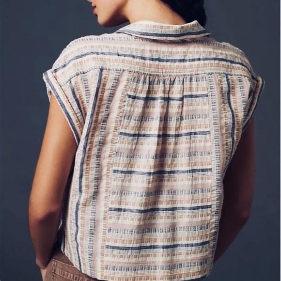 By Anthropologie Cropped Stripes Utility Pull-over Top Size XS - Picture 6 of 8